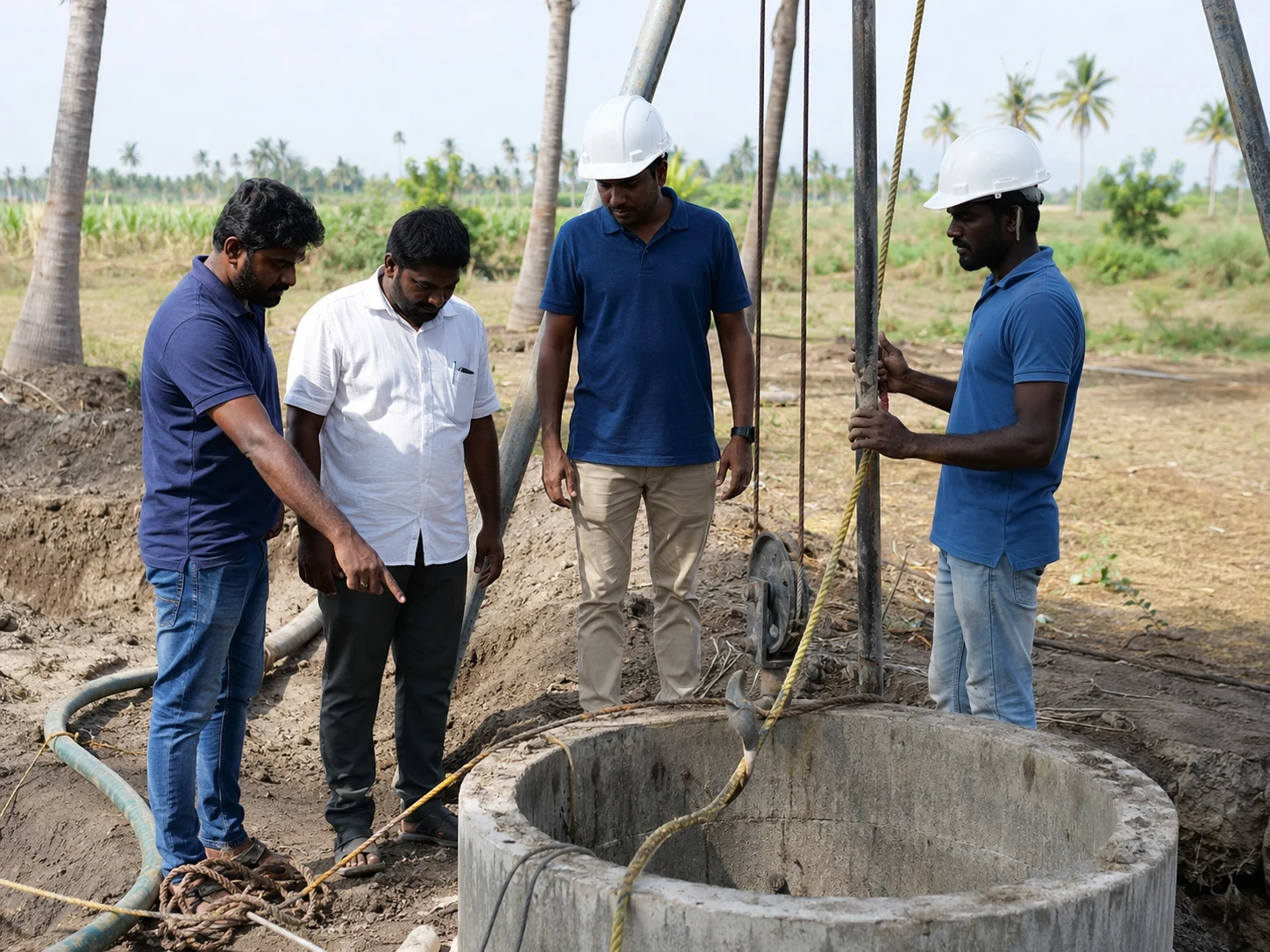 Team working near a well