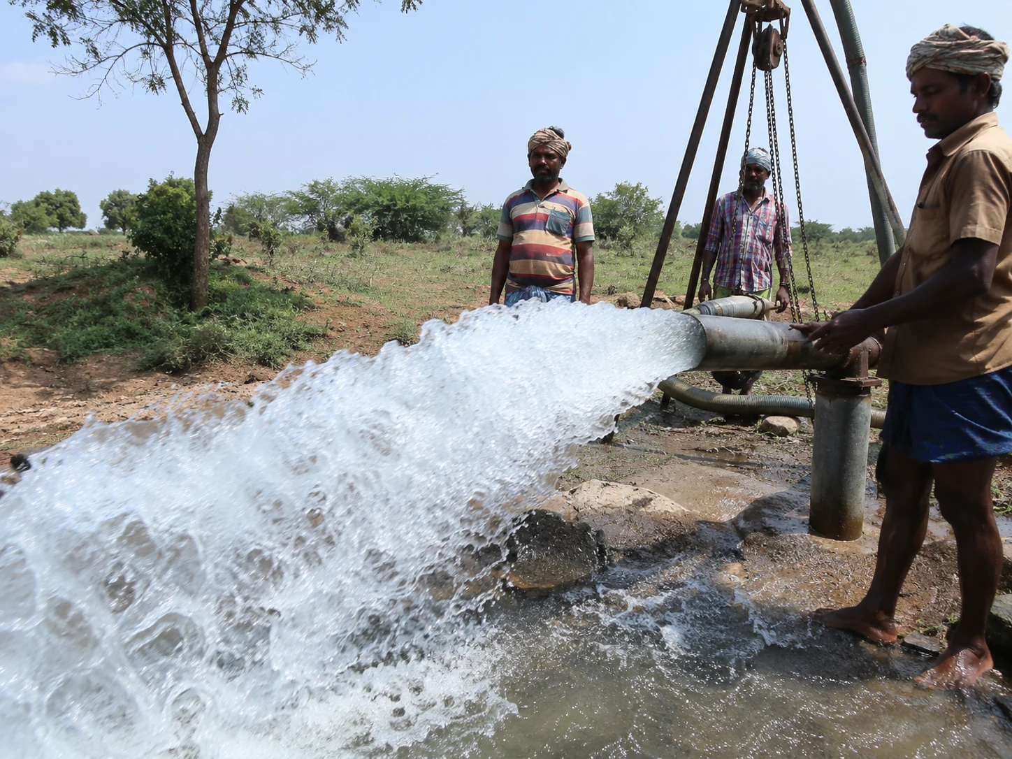 Water work near an open well